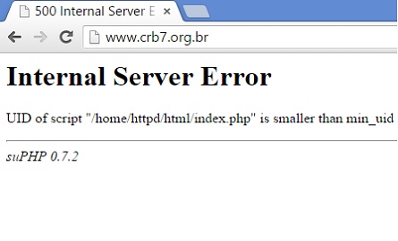 Print da tela do site do CRB7 que estava fora do ar essa manhã.