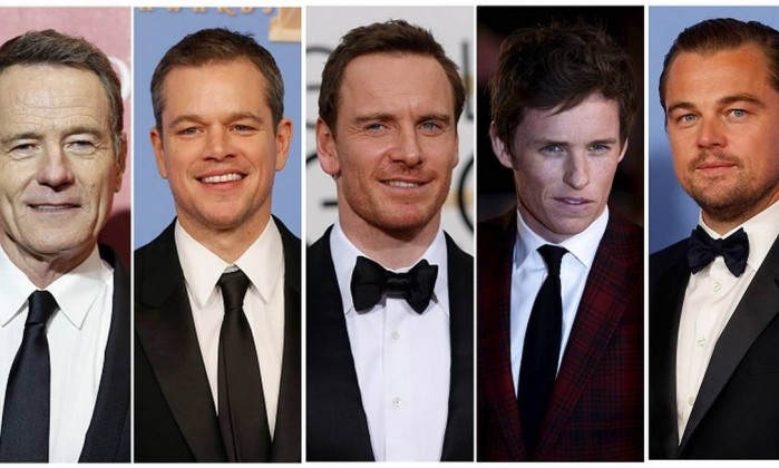 Bryan Cranston, Matt Damon, Michael Fassbender, Eddie Redmayne, and Leonardo DiCaprio na categoria melhor ator - STAFF / REUTERS