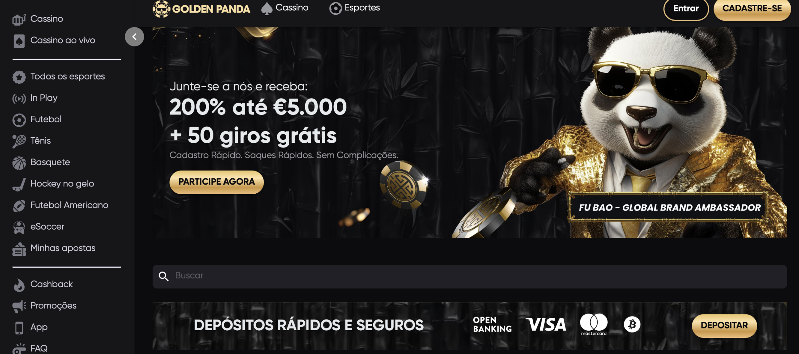 Golden Panda - Bónus Flexível de 200% e Cashback de 10% Sem Apostas
